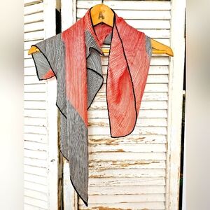 Vintage 1950s Black and Red Striped Square Silk Scarf